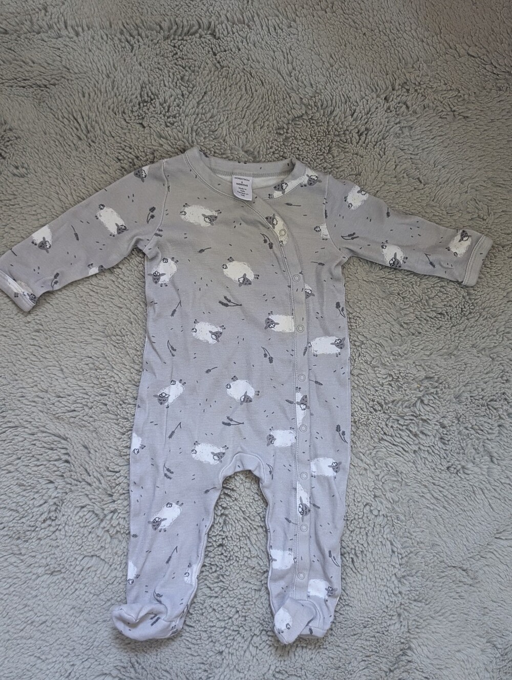 Nordstrom Gray Sheep Print 100% Cotton Snap Footie Sleeper Pajamas | 3M